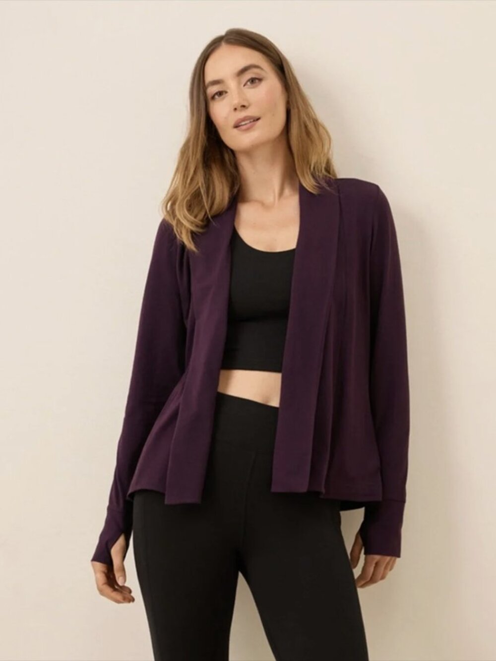 Pact Organic Cool Stretch Swing Open Front Cardigan L Pockets Thumbhole Relaxed